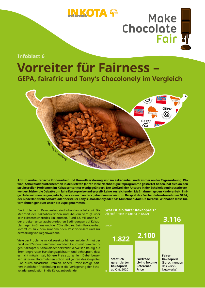 Infoblatt Vorreiter fairness Schokolade Inkota cover